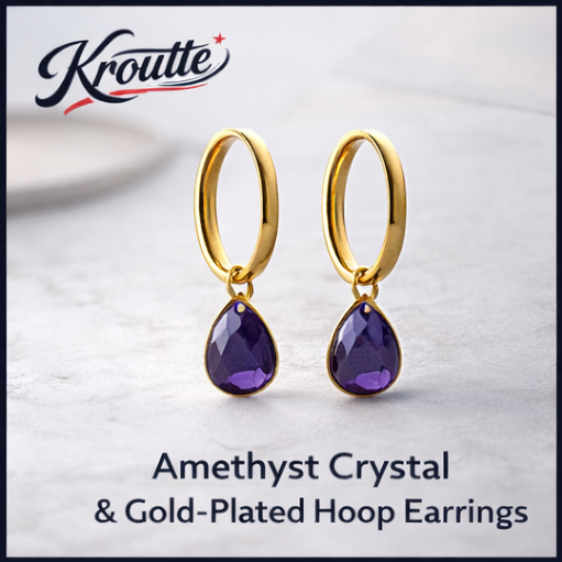 Kroutte™ Amethyst Crystal & Gold-Plated Hoop Earrings