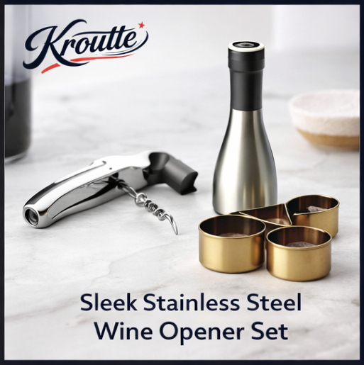 Kroutte™ Sleek Stainless Steel Wine Opener Set